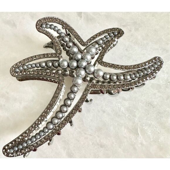 Gun metal color grey pearl metal starfish hair claw - Picture 1 of 1